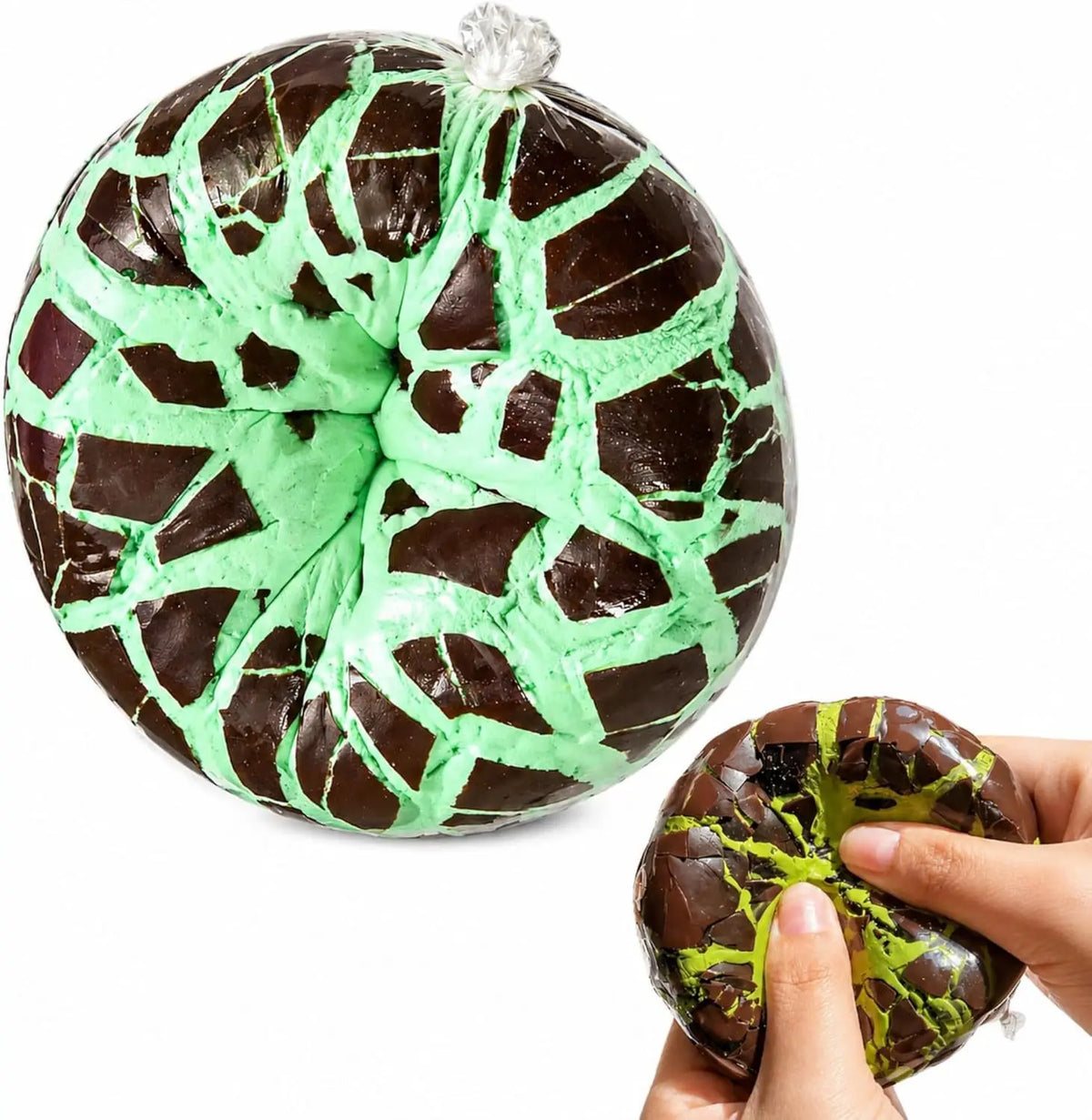 Mint Veins: deep brown wax crack squishy ball with mint-green web veins