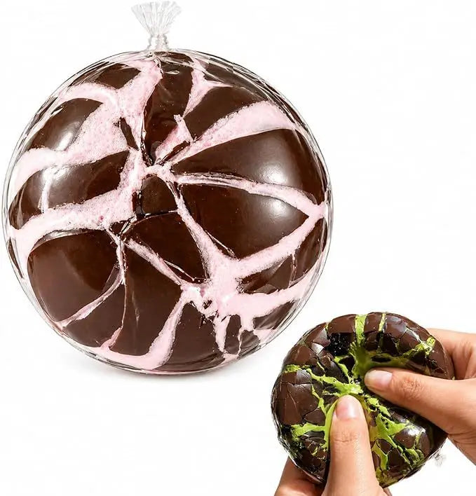 Pink Veins: deep brown wax crack squishy ball with pink crackle veins