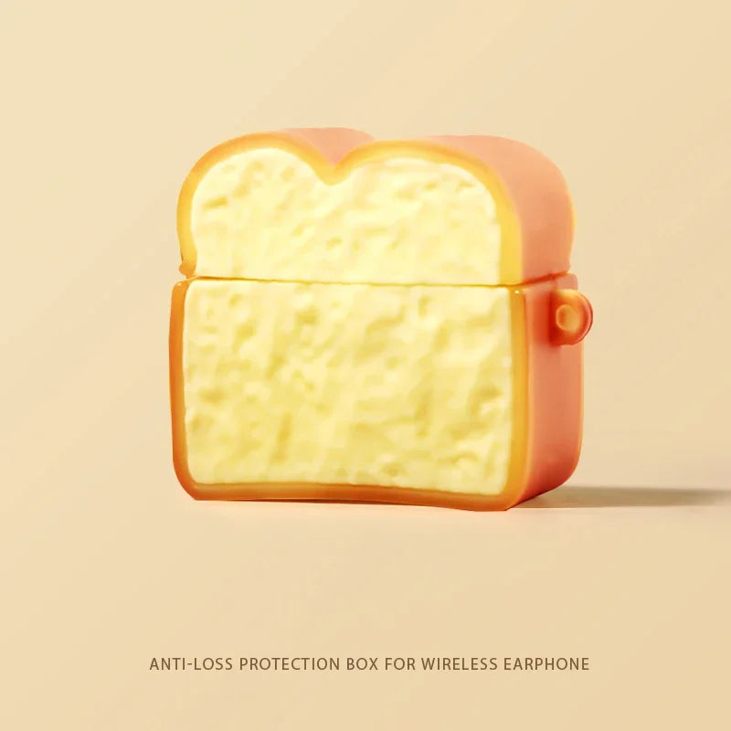Toast bread slice silicone earbud case