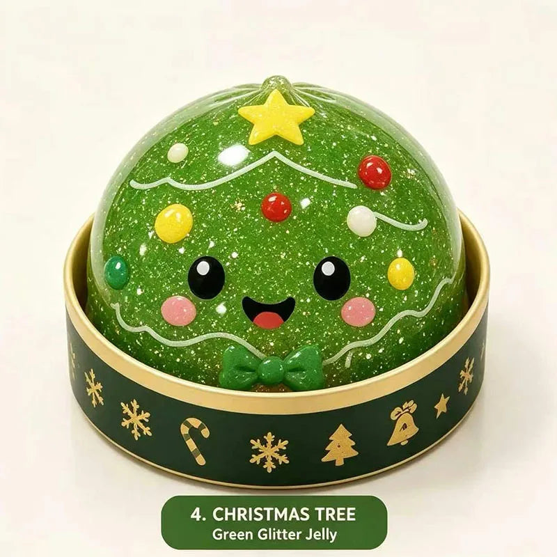 Christmas tree dumpling squishy with green glitter in a green holiday steamer cup (one of the designs)