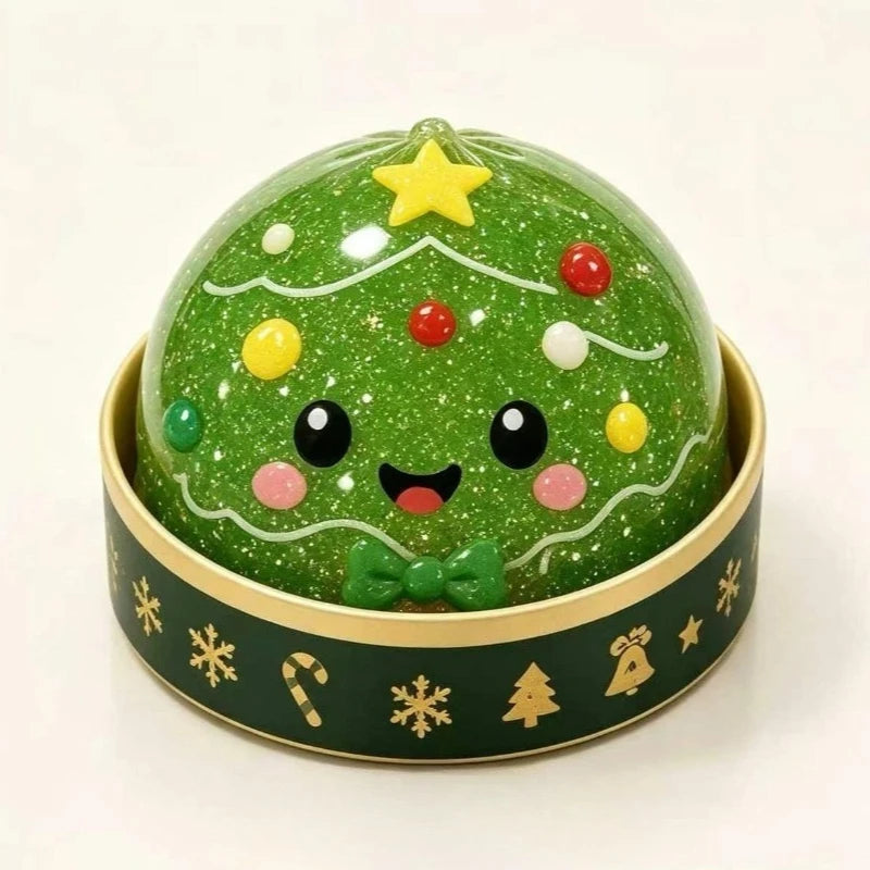 Christmas tree dumpling squishy with green glitter in a green holiday steamer cup (one of the random designs)