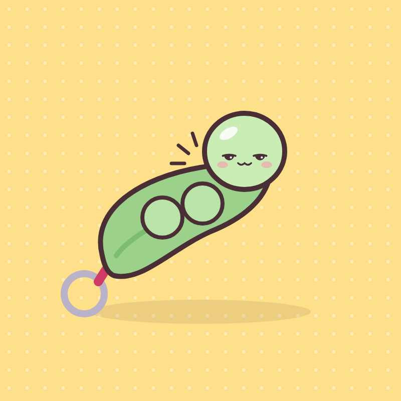 Edamame pod keychain with a bean popping out